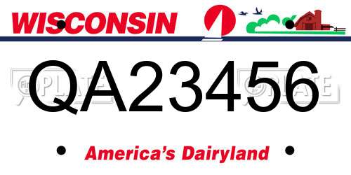QA23456 Wisconsin License Plate