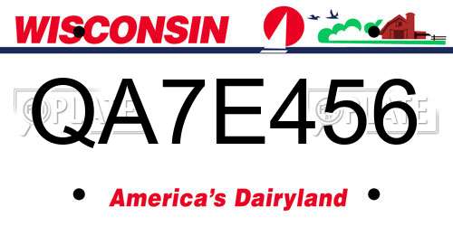 QA7E456 Wisconsin License Plate