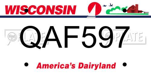 QAF597 Wisconsin License Plate