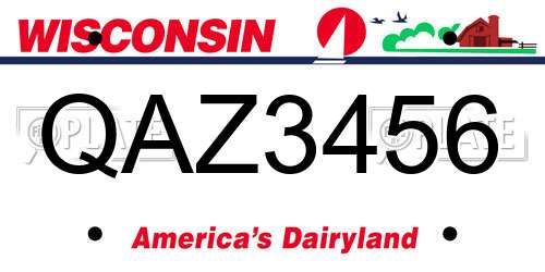 QAZ3456 Wisconsin License Plate