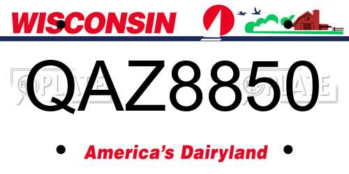 QAZ8850 Wisconsin License Plate