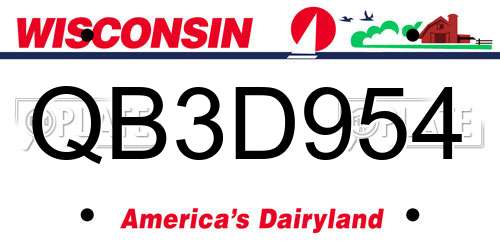 QB3D954 Wisconsin License Plate