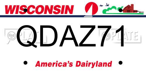 QDAZ71 Wisconsin License Plate