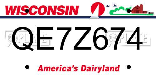 QE7Z674 Wisconsin License Plate