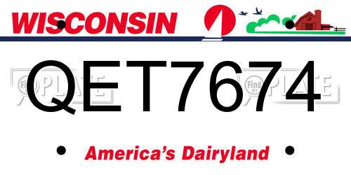 QET7674 Wisconsin License Plate