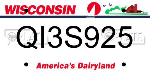 QI3S925 Wisconsin License Plate