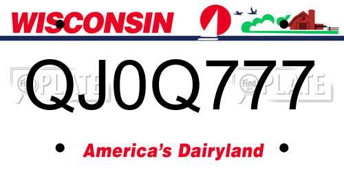 QJ0Q777 Wisconsin License Plate
