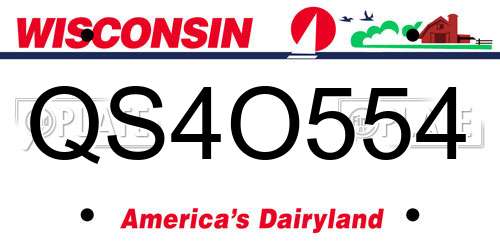 QS4O554 Wisconsin License Plate