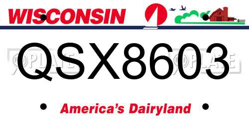 QSX8603 Wisconsin License Plate
