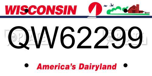 QW62299 Wisconsin License Plate
