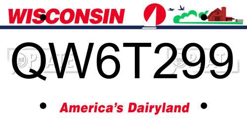 QW6T299 Wisconsin License Plate