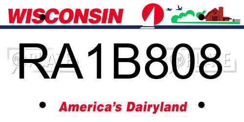 RA1B808 Wisconsin License Plate