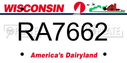 RA7662 Wisconsin License Plate