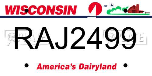 RAJ2499 Wisconsin License Plate