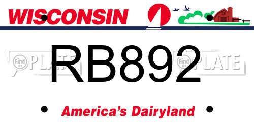 RB892 Wisconsin License Plate