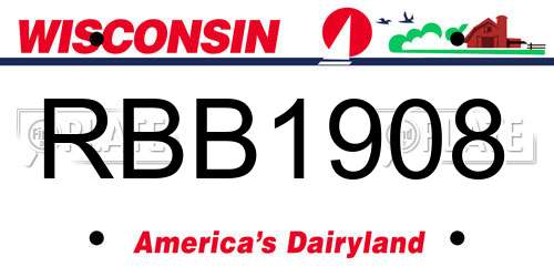 RBB1908 Wisconsin License Plate