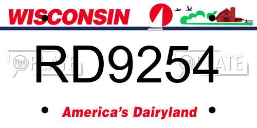 RD9254 Wisconsin License Plate
