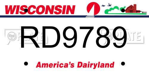 RD9789 Wisconsin License Plate
