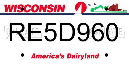 RE5D960 Wisconsin License Plate