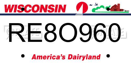 RE8O960 Wisconsin License Plate