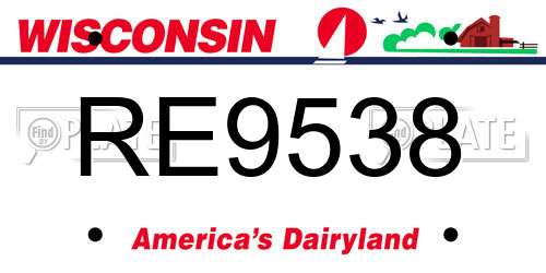 RE9538 Wisconsin License Plate