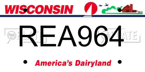 REA964 Wisconsin License Plate