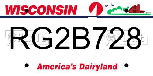 RG2B728 Wisconsin License Plate