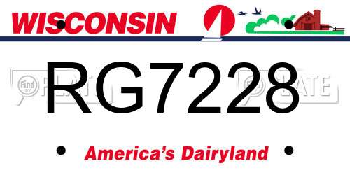 RG7228 Wisconsin License Plate