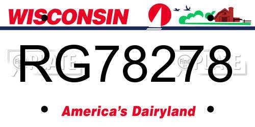 RG78278 Wisconsin License Plate