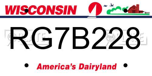 RG7B228 Wisconsin License Plate