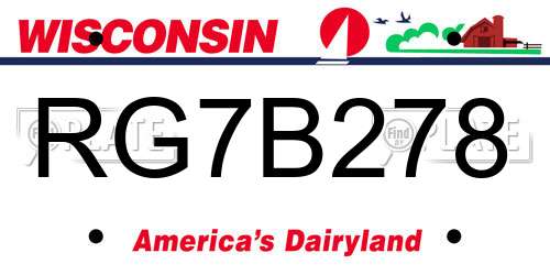RG7B278 Wisconsin License Plate