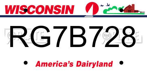 RG7B728 Wisconsin License Plate