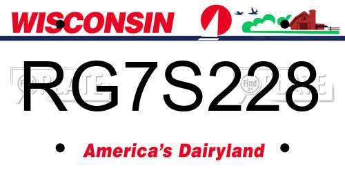 RG7S228 Wisconsin License Plate
