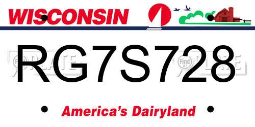 RG7S728 Wisconsin License Plate