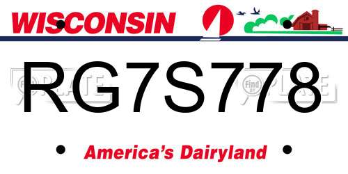 RG7S778 Wisconsin License Plate