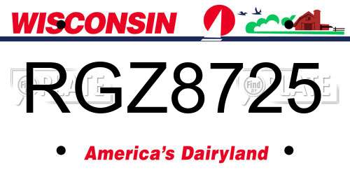 RGZ8725 Wisconsin License Plate
