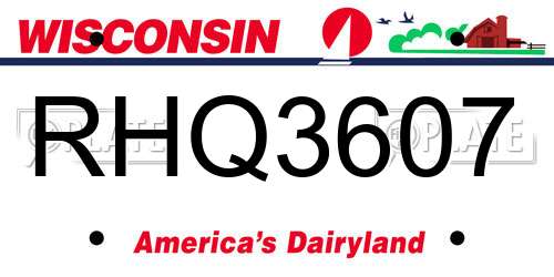 RHQ3607 Wisconsin License Plate