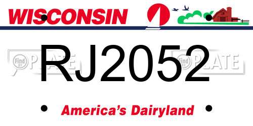 RJ2052 Wisconsin License Plate