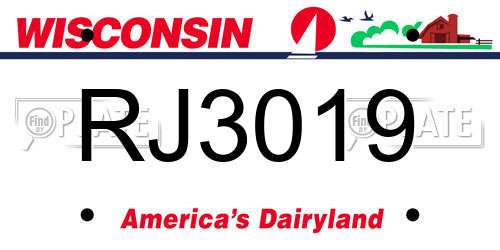 RJ3019 Wisconsin License Plate