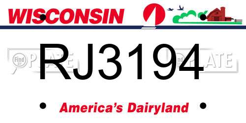 RJ3194 Wisconsin License Plate