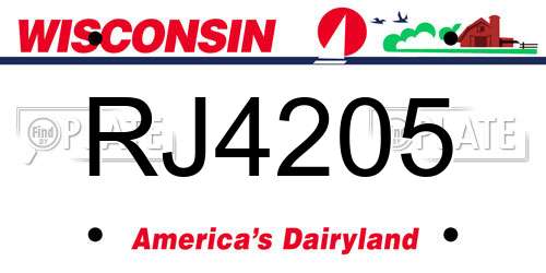 RJ4205 Wisconsin License Plate