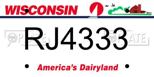 RJ4333 Wisconsin License Plate