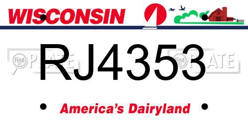 RJ4353 Wisconsin License Plate