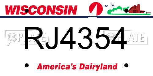 RJ4354 Wisconsin License Plate