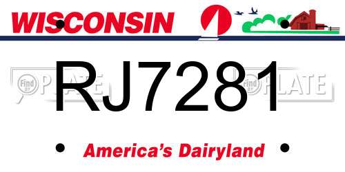 RJ7281 Wisconsin License Plate
