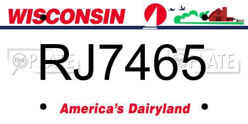 RJ7465 Wisconsin License Plate