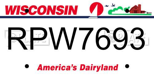 RPW7693 Wisconsin License Plate