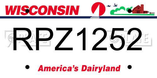 RPZ1252 Wisconsin License Plate