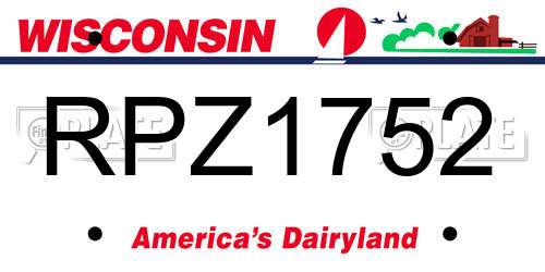 RPZ1752 Wisconsin License Plate