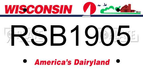 RSB1905 Wisconsin License Plate